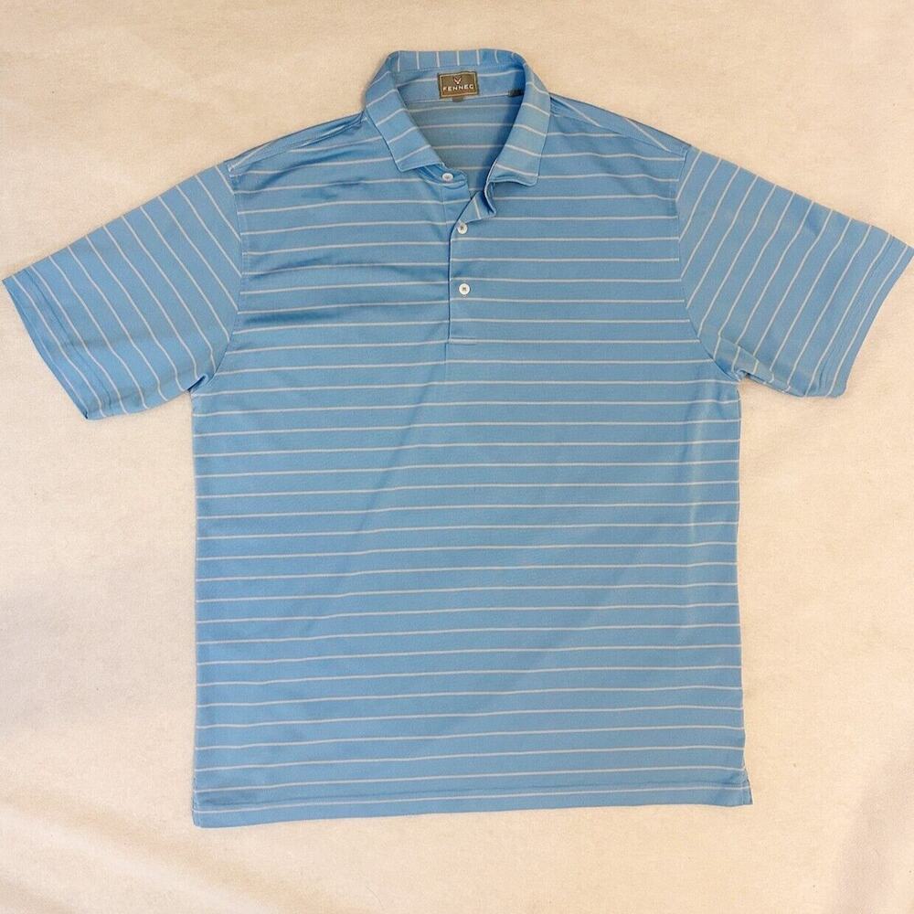 Fennec Golf Polo Shirt Mens Size Large Blue Striped Performance Stretch